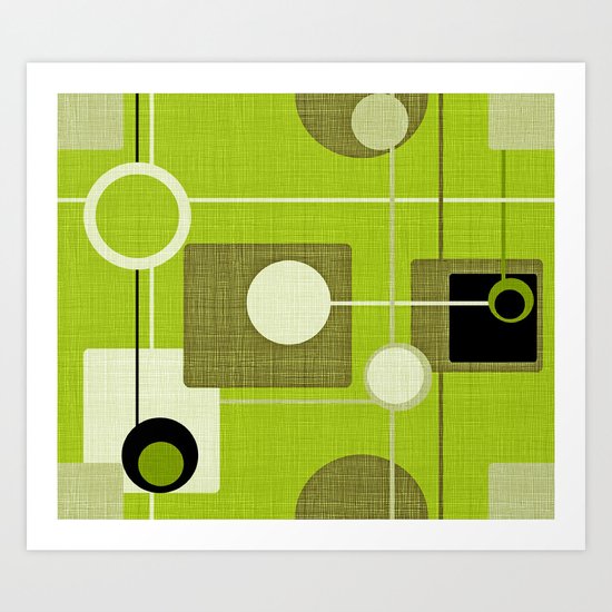 orbs and squares acid green Art Print