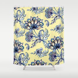 yellow and blue batik Shower Curtain