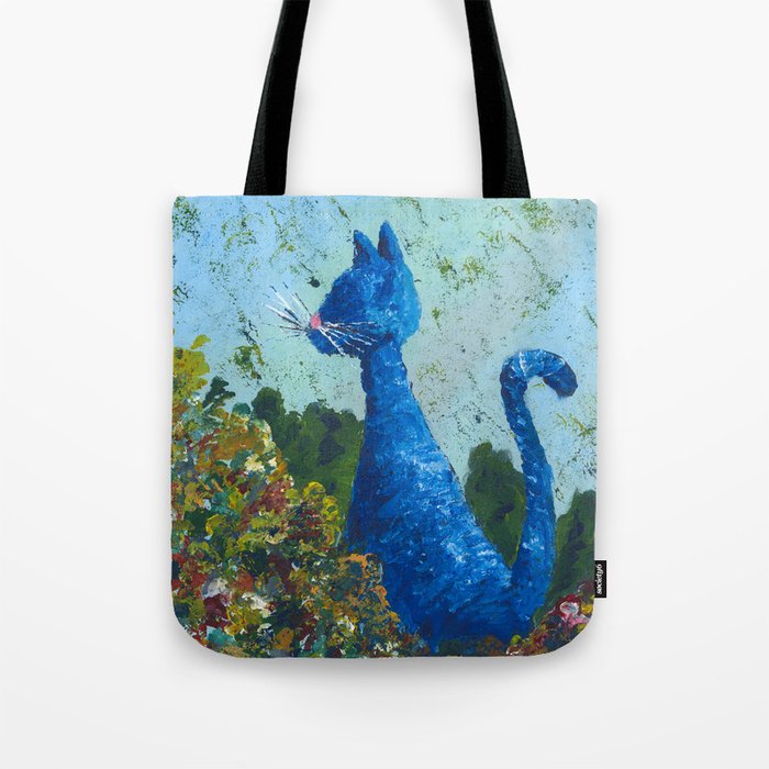 Blue Cat in the Bushes Tote Bag