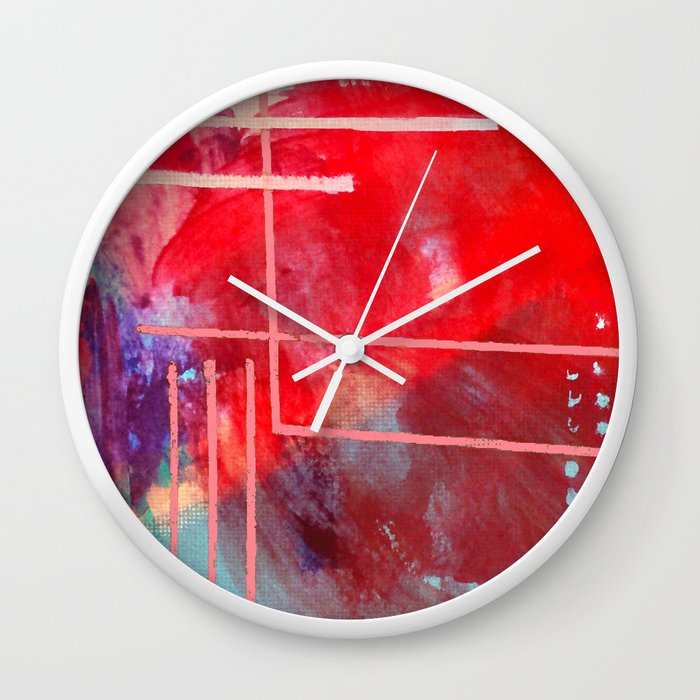 Jubilee: a vibrant abstract piece in reds and pinks Wall Clock