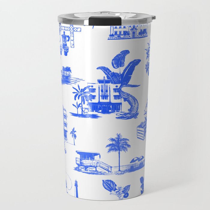 Miami Toile - Blue Travel Mug