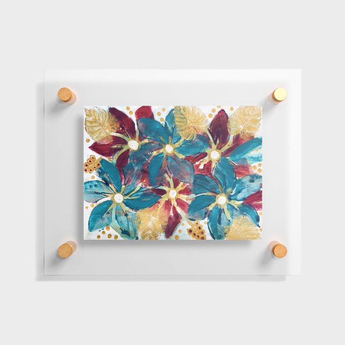Poinsettias with Gold leaves Floating Acrylic Print