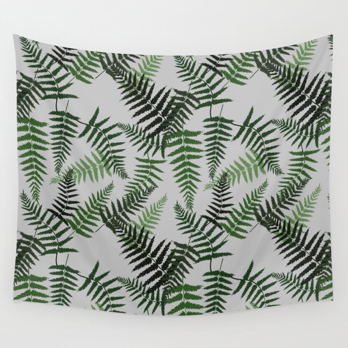 Fern Leaf Pattern on Light Grey Background Wall Tapestry