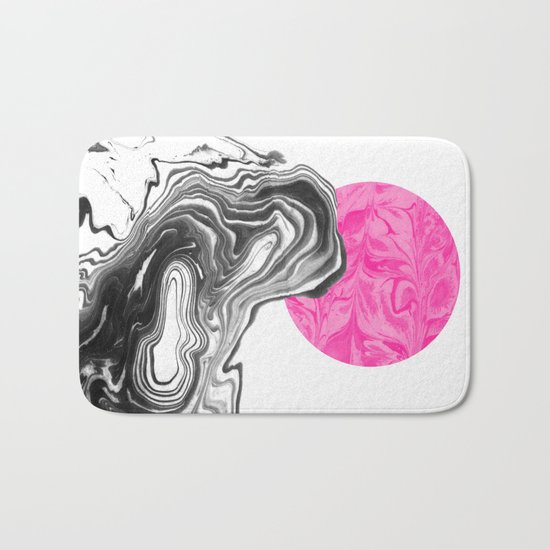 Iniko - spilled ink abstract japanese watercolor painting minimal modern black and white marble Bath Mat