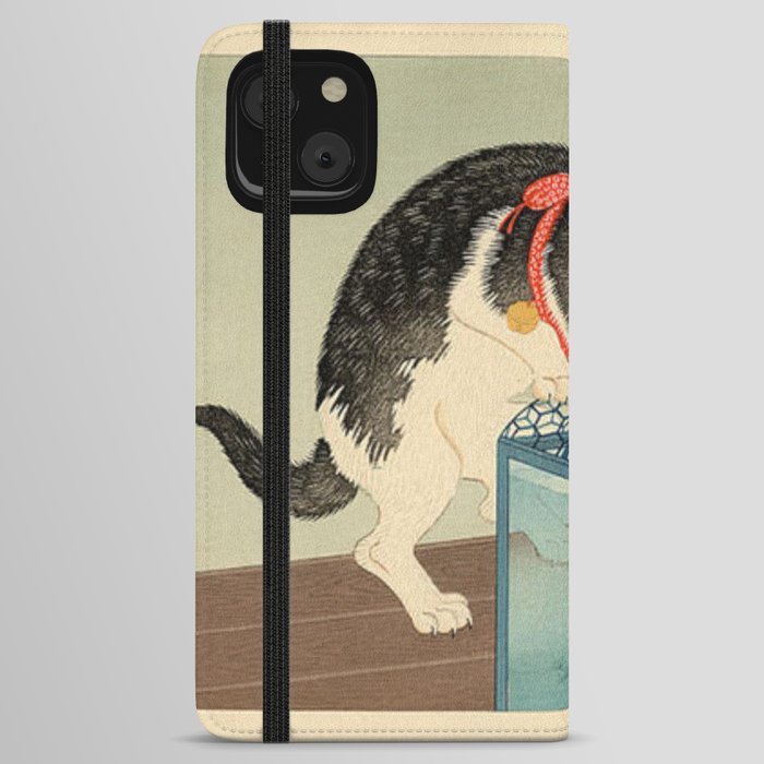 Cat with a Goldfish Bowl - Vintage Japanese Print iPhone Wallet Case