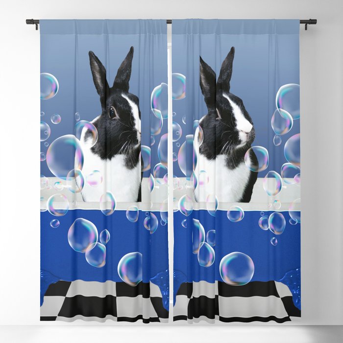 Black & white Bunny Rabbit Bathtub with Soap Bubbles Blackout Curtain