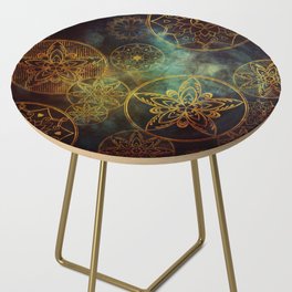 Golden floral mandala grunge Side Table