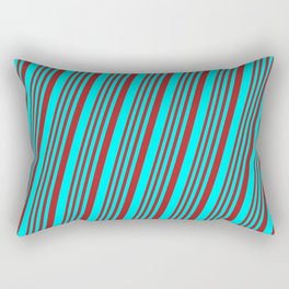 [ Thumbnail: Red & Cyan Colored Stripes Pattern Rectangular Pillow ]