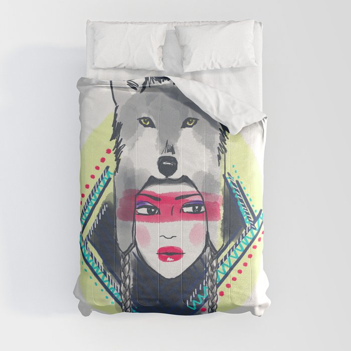 Girl with wolf hat Comforter