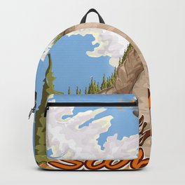 Fly To Slovenia Vintage style travel poster. Backpack