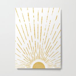 Rising Sun Metal Print | Painting, Bedroom, Watercolor, White, Yellow, Brightprint, Watercolorprint, Sunprint, Minimalistprint, Whiteprint 