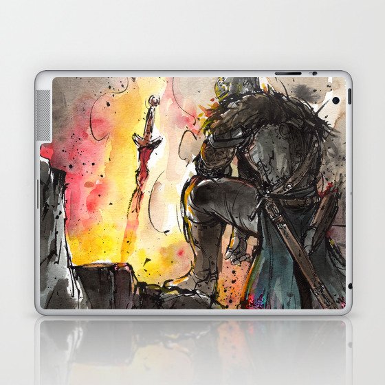 Dark Souls Bonfire with a Warrior Japanese calligraphy Laptop & iPad Skin