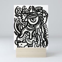 Black and White Graffiti Creature Tribal Art Mini Art Print