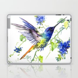 Hummingbird and Deep Blue Flowers, flying bird flowers design birds and flowers Laptop Skin