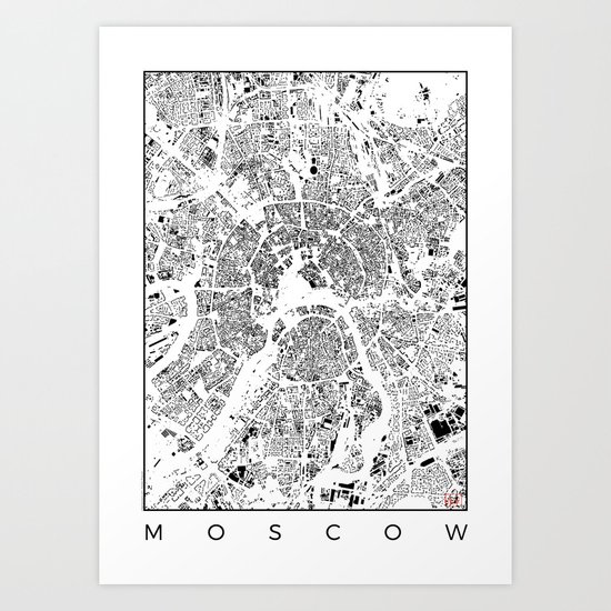 Moscow Map Schwarzplan Only Buildings Art Print
