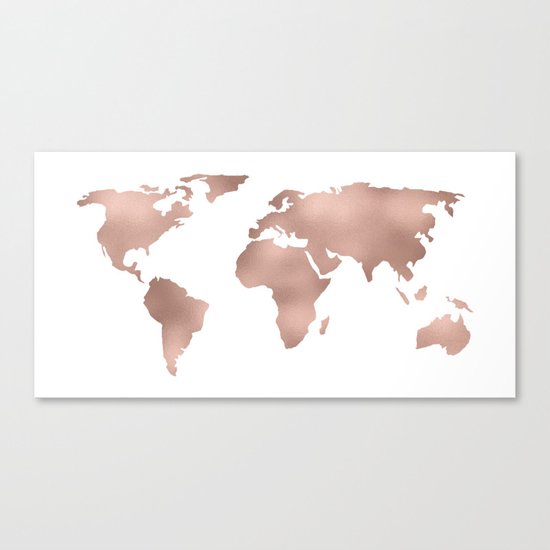 World Map Rose Gold Shimmer Canvas Print