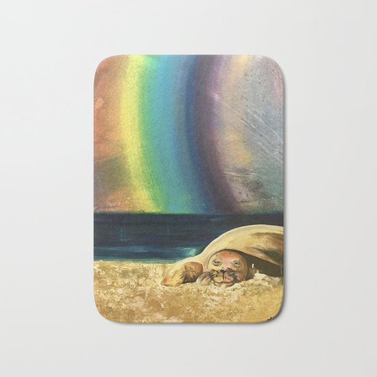 Sleepy Seal on the Beach Bath Mat