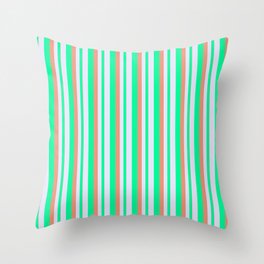 [ Thumbnail: Dark Salmon, Green & Lavender Colored Striped/Lined Pattern Throw Pillow ]