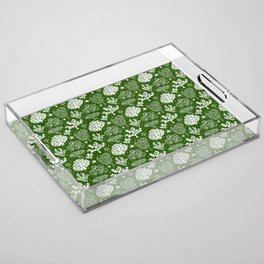 Green And White Coral Silhouette Pattern Acrylic Tray
