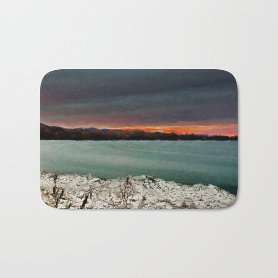 Sunset on the riverside Bath Mat