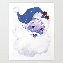 Vintage Santa Claus Blue Art Print