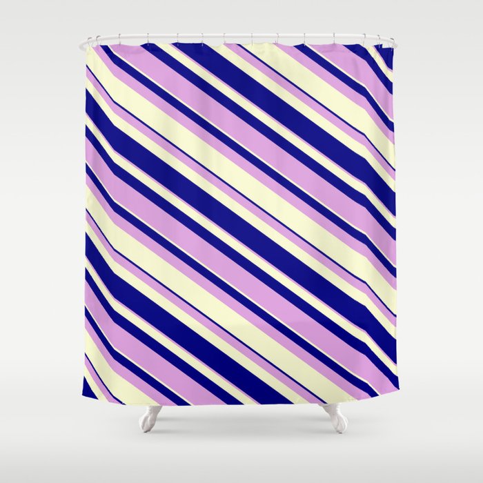 Blue, Plum, and Light Yellow Colored Lines Pattern Shower Curtain