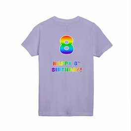 [ Thumbnail: HAPPY 8TH BIRTHDAY - Multicolored Rainbow Spectrum Gradient Kids T Shirt Kids T-Shirt ]