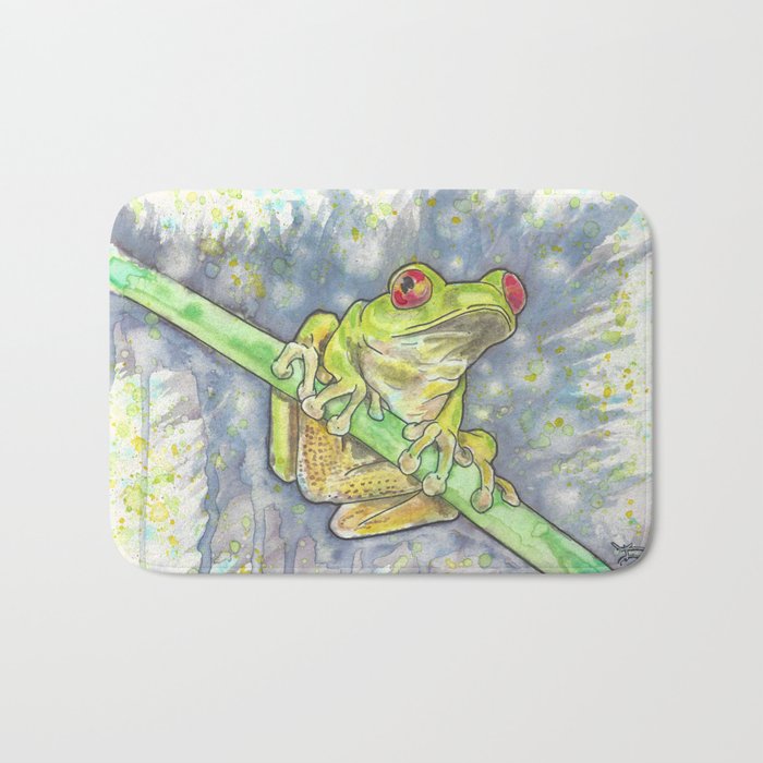 Green Tree Frog Watercolor Study Bath Mat