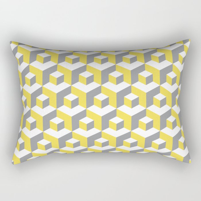 lluminating yellow and ultimate gray seamless isometric pattern. Grey, white and yellow abstract endless isometric background. Seamless geometric pattern. illustration Rectangular Pillow
