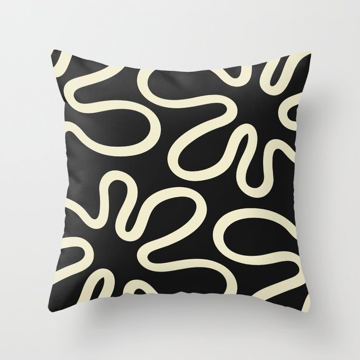 Abstract Minimal Floral - Black & Beige Throw Pillow