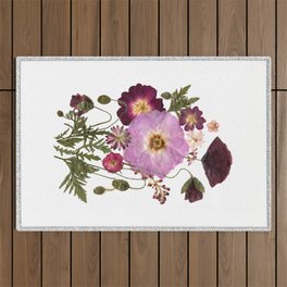 Poppy and Rose Bouquet, Pressed Flower art Outdoor Rug