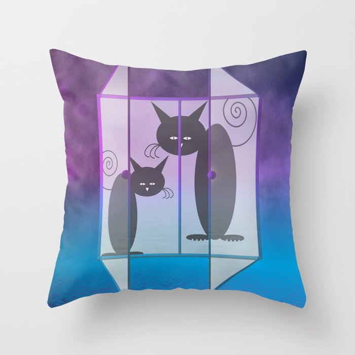 cats behind the window Throw Pillow