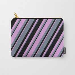 [ Thumbnail: Plum, Slate Gray, and Black Colored Lines Pattern Carry-All Pouch ]