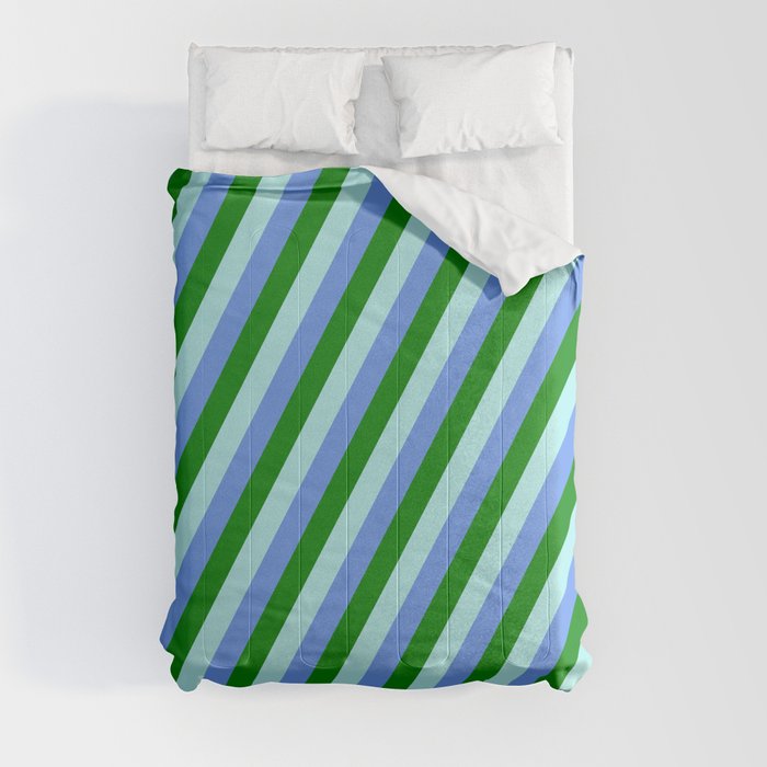 Turquoise, Cornflower Blue, and Green Colored Lines/Stripes Pattern Comforter
