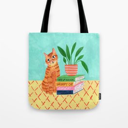 Cat, books and plants Tote Bag