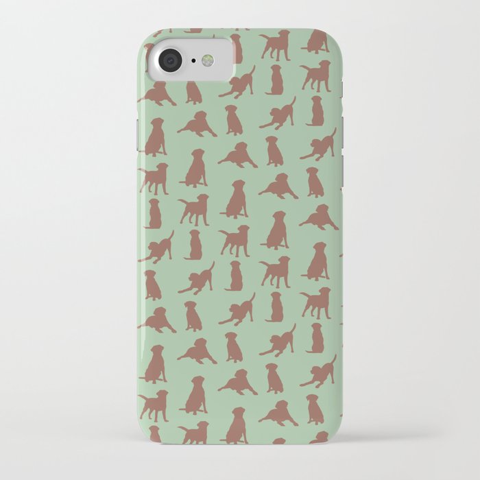 Playful Labrador_chocolate on mint iPhone Case