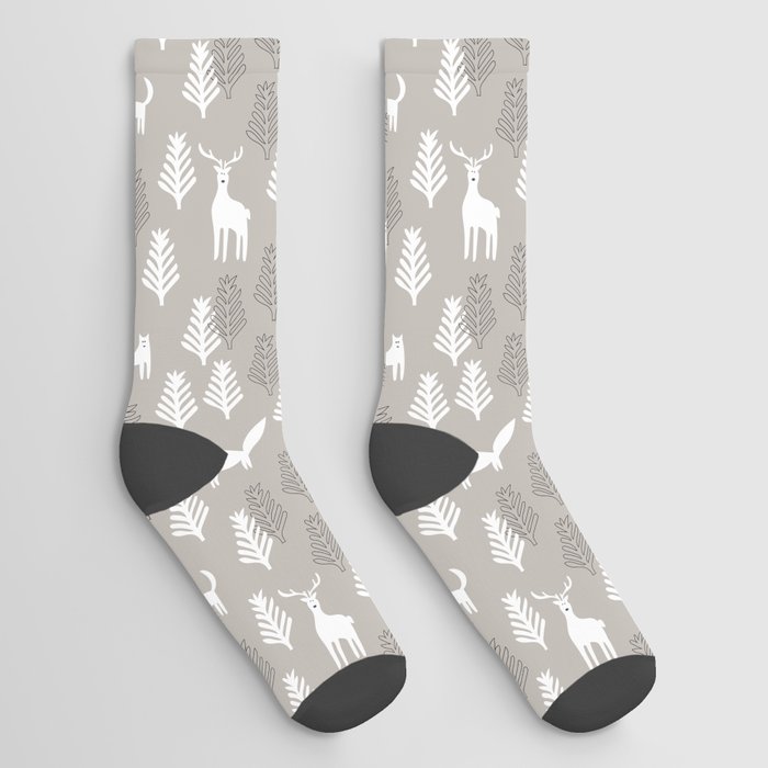 Woodland animals in taupe Socks