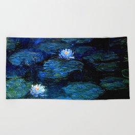 monet water lilies 1899 blue Teal Beach Towel