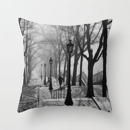 Sacre Coeur, Montmartre, Paris, France Stairs black and white photograph / black and white photography Throw Pillow