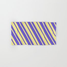 [ Thumbnail: Tan and Slate Blue Colored Lined/Striped Pattern Hand & Bath Towel ]