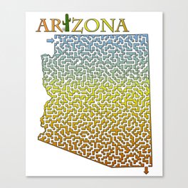 Arizona State Outline Desert Themed Maze & Labyrinth Canvas Print