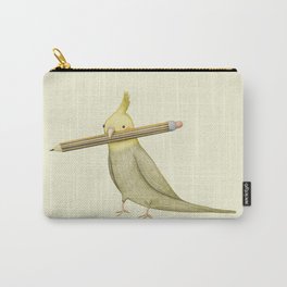 Cockatiel & Pencil Carry-All Pouch | Sketch, Birdie, Children, Art, Budgerigar, Kawaii, Mixed Media, Cute, Illustrated, Cockatiel 