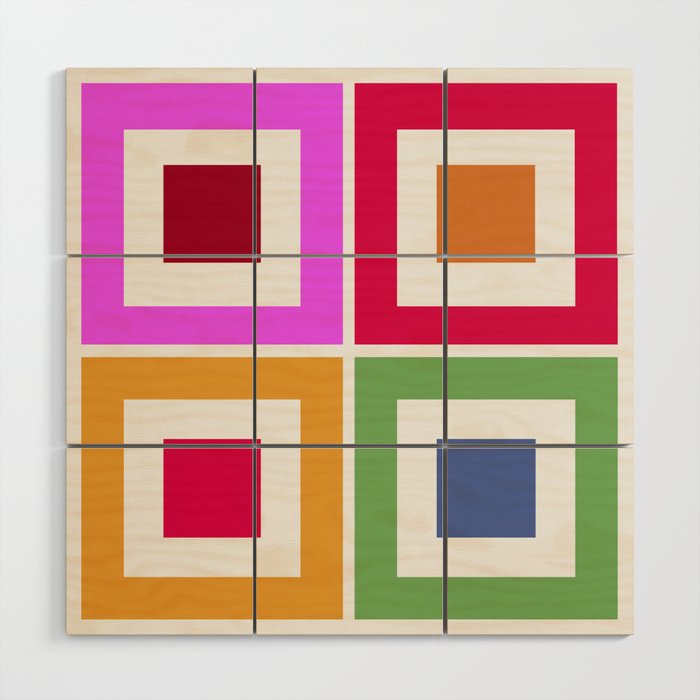 Phoebe - Colorful Minimal Classic Geometric 90s Square Art Design Pattern III Wood Wall Art
