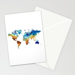 Blue And Colorful World Map 27 - Sharon Cummings Stationery Card