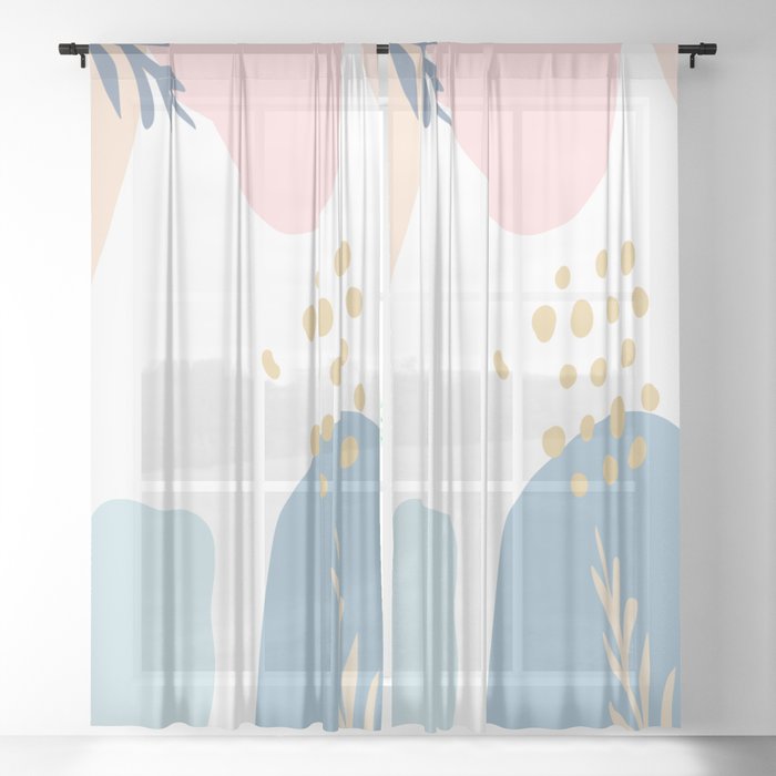Modern soft shapes with leaves and memphis pattern Sheer Curtain