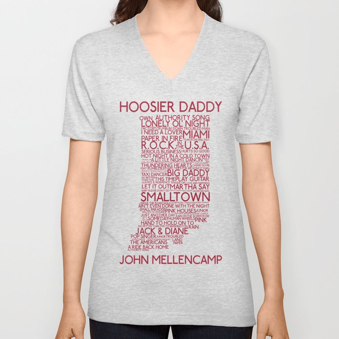 Hoosier Daddy, John Mellencamp, Indiana map art V Neck T Shirt