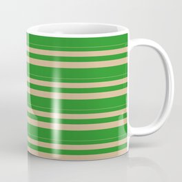 [ Thumbnail: Tan & Forest Green Colored Lines Pattern Coffee Mug ]