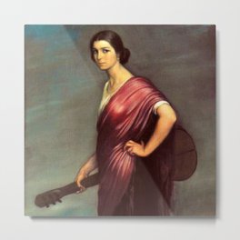Classical Masterpiece 'La Copla' female guitar player portrait by Julio Romero de Torres Metal Print