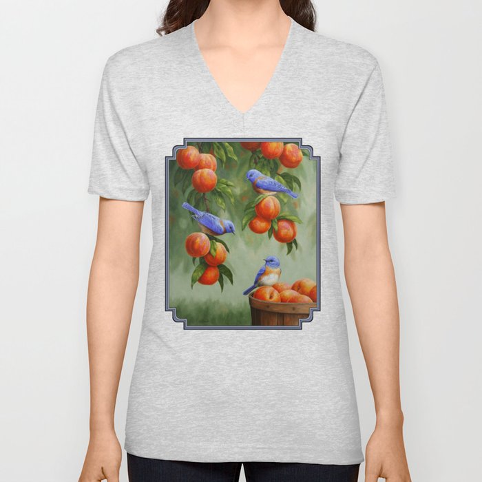 Bluebirds and Peaches V Neck T Shirt