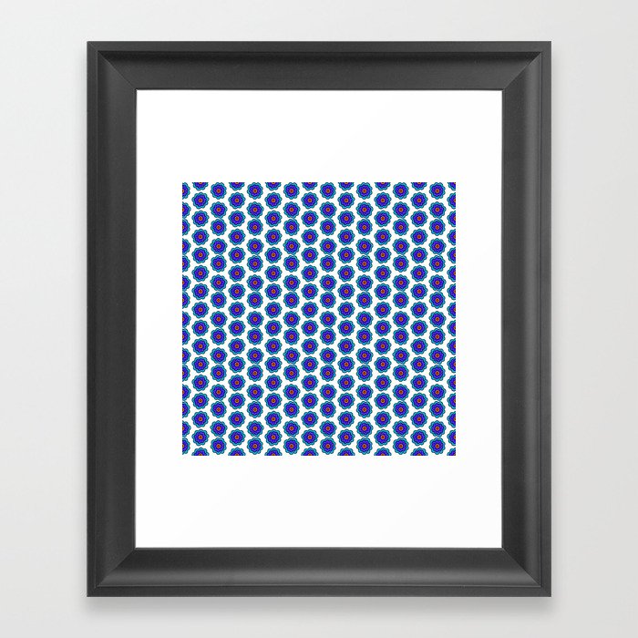 Simple Blue Flowers with Polka Dots on White Framed Art Print